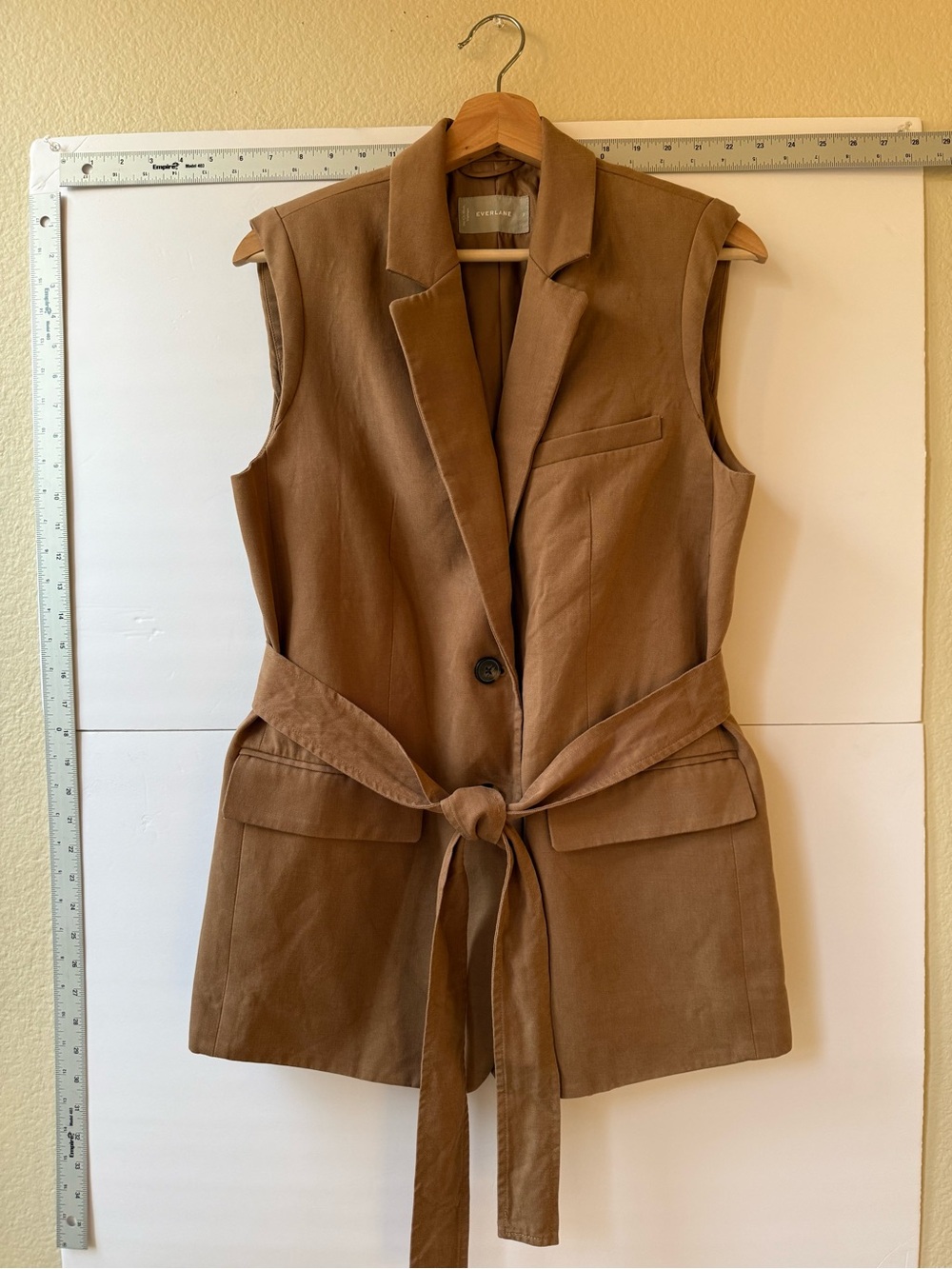 Everlane Brown Tencel Cotton Belted Blazer Vest Size 2